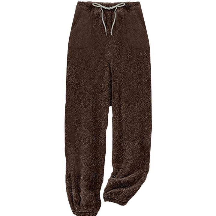 Damen nan kuschelige Sherpa-Fleece Loungehose mit Kordelzug, hoher Taille und elastischen Bündchen Echo Archiv