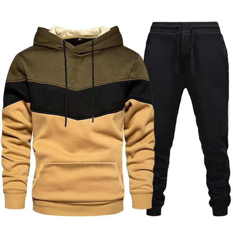 Herren zweifarbiges Hoodie-Joggingset mit Kängurutasche, tapered Jogginghose und doppellagiger Kapuze – Cavarno
