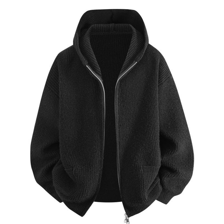 Damen Kuschelige Oversize-Rippstrick-Kapuzenjacke mit Zwei-Wege-Reißverschluss & aufgesetzten Taschen Echoarchiv