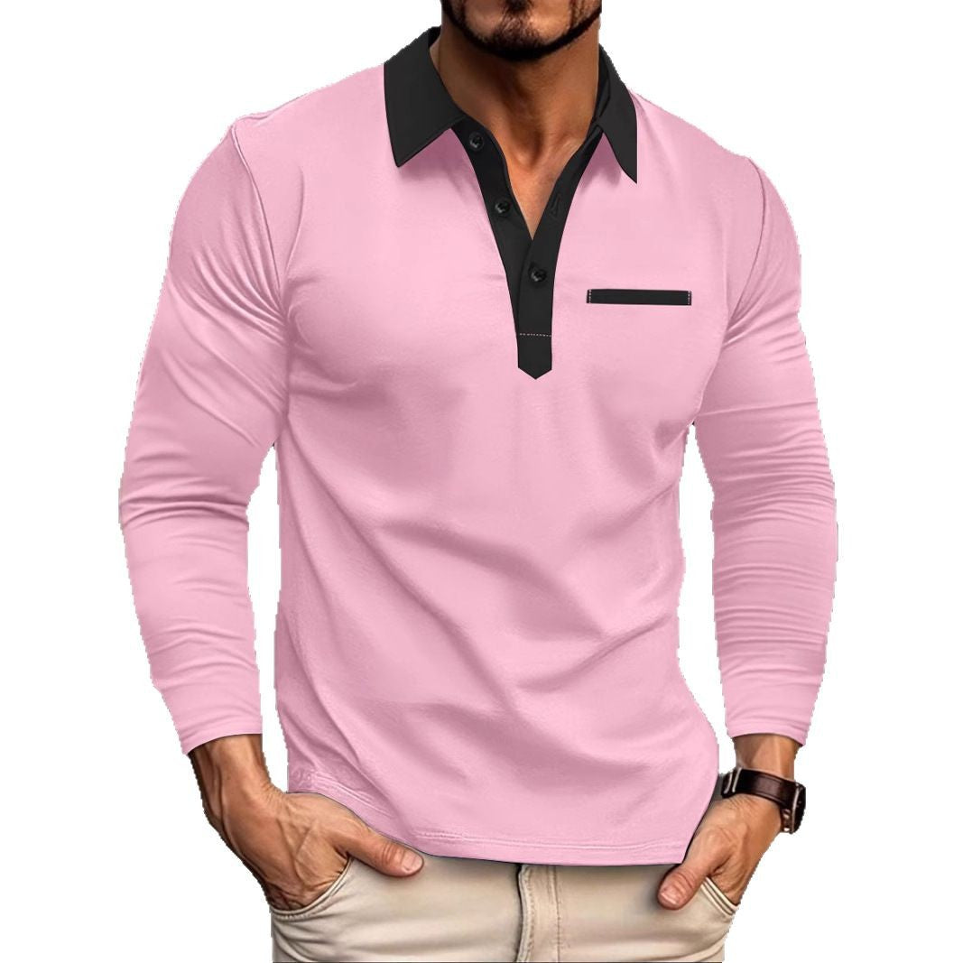 Herren Langarm Poloshirt mit kontrastierendem Kragen und moderner Brusttasche Echoarchiv