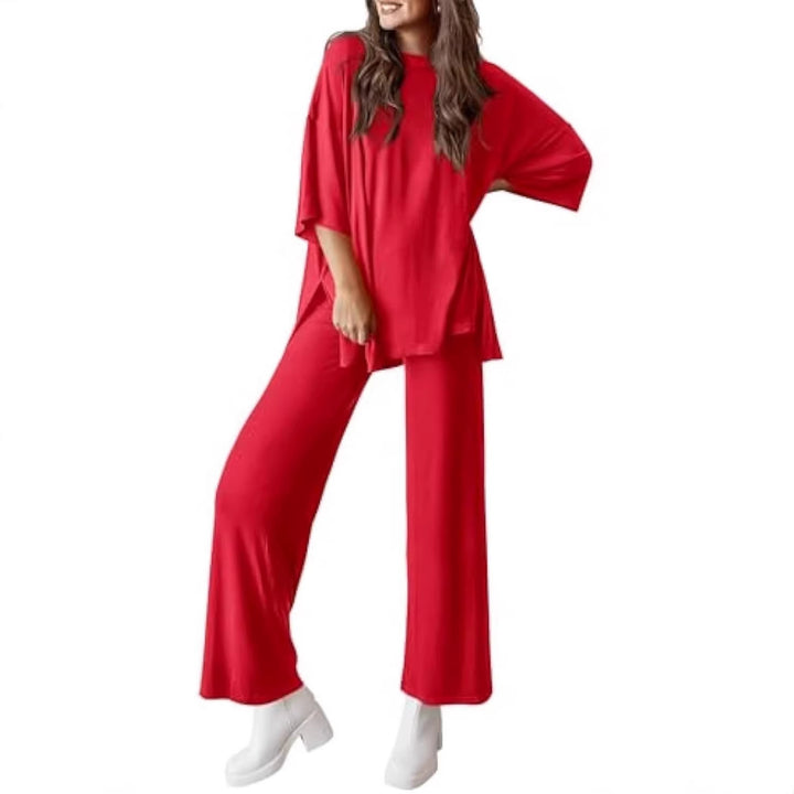 Damen Lässiges Lounge-Set aus weichem Jersey mit Oversize-Tunika und weiter Palazzo-Hose – Élanora
