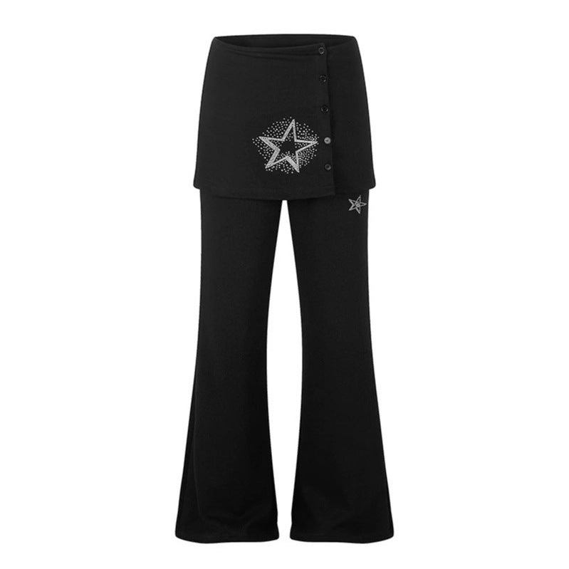 Damen Loungewear-Hose mit integriertem Minirock, weitem Bein und Stern-Strassapplikation Echoarchiv