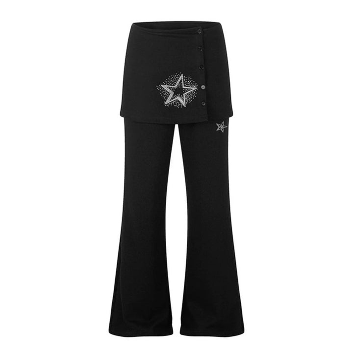 Damen Loungewear-Hose mit integriertem Minirock, weitem Bein und Stern-Strassapplikation Echoarchiv