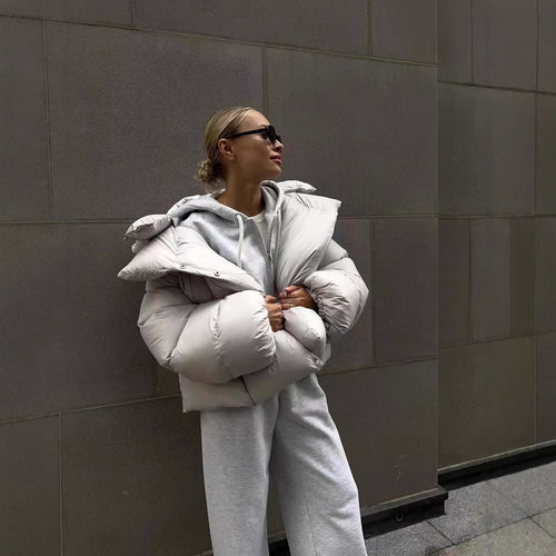 Damen oversized Daunenjacke mit hohem Kragen und voluminösen Ärmeln Echoarchiv