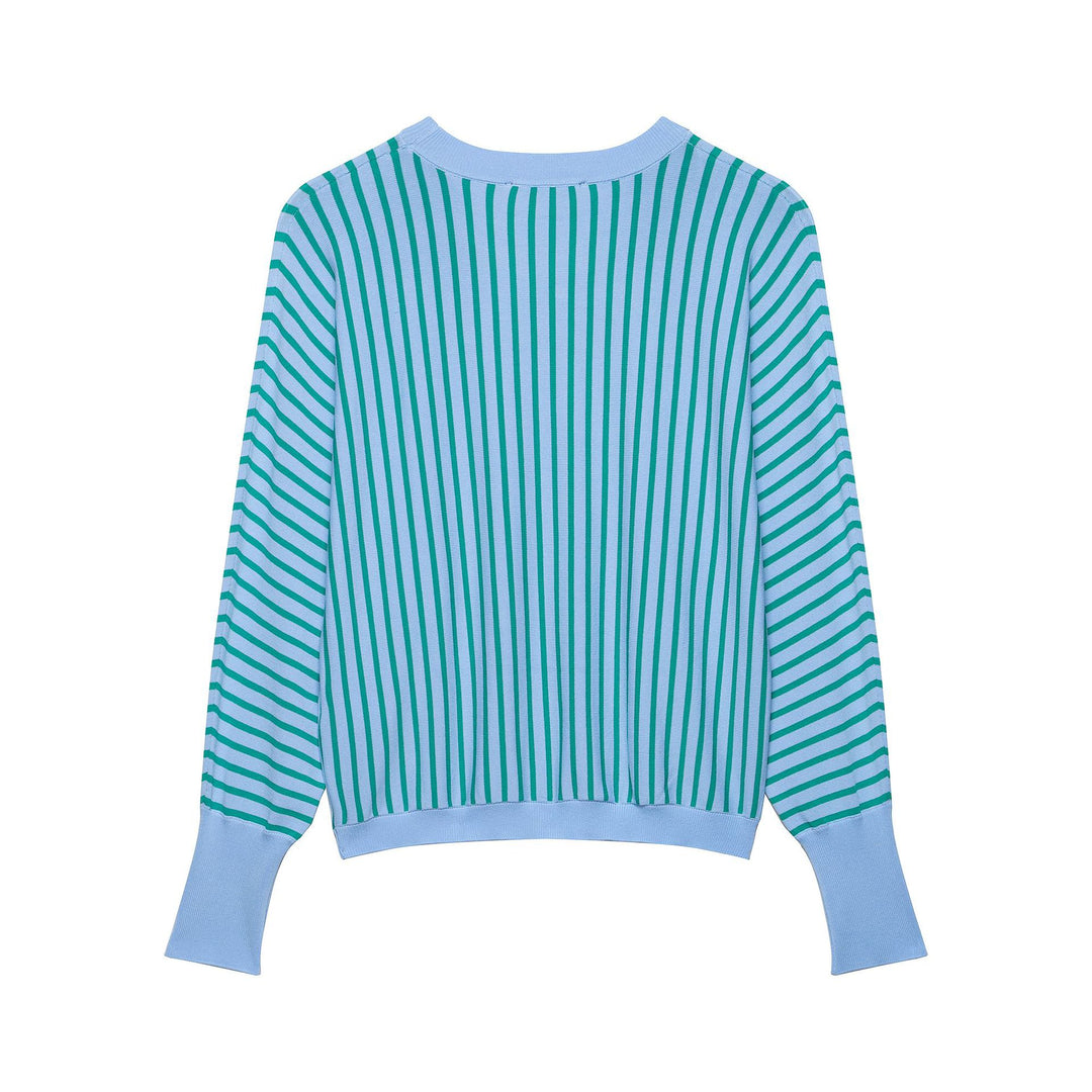 Damen Gestreifter Cropped Feinstrickpullover mit verlängerten Bündchen Echoarchiv