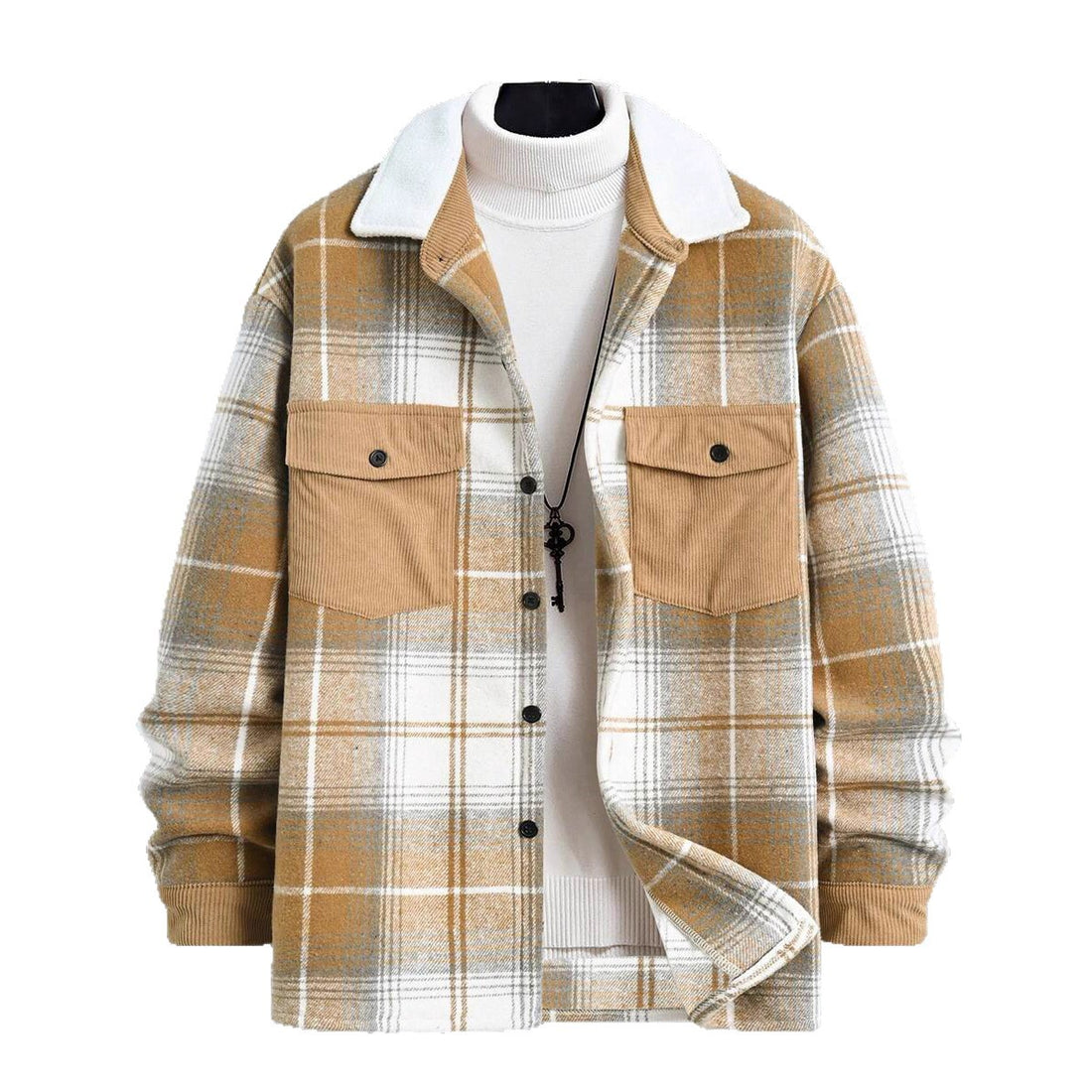 Herren Karo-Flanelljacke mit zwei Brusttaschen und weichem Kragen – Taviero
