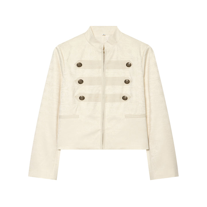 Damen Boxy-Cropped Jacquard-Jackett mit Stehkragen und dekorativer Zierknopfleiste Echo Archiv