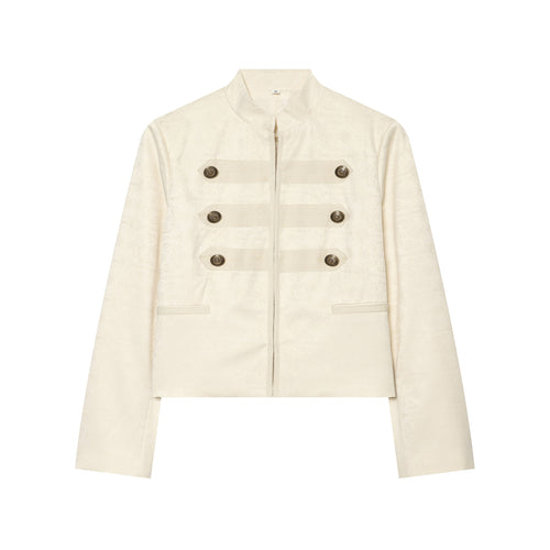 Damen Boxy-Cropped Jacquard-Jackett mit Stehkragen und dekorativer Zierknopfleiste Echo Archiv