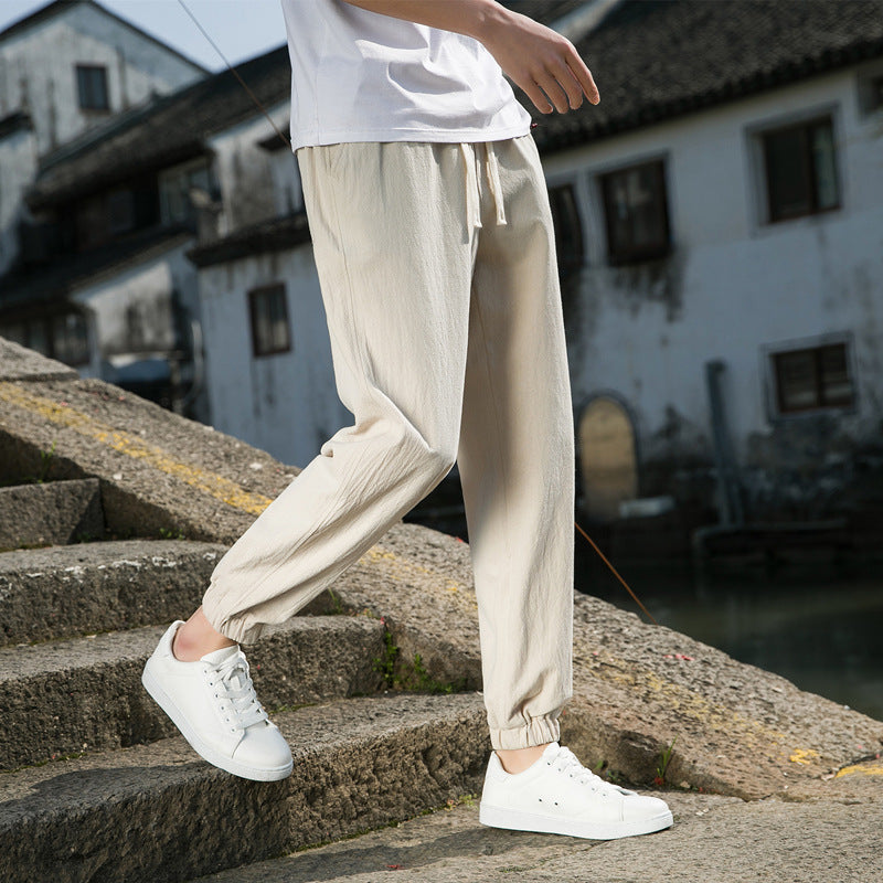 Herren nan tapered Leinen-Baumwoll-Jogger mit Kordelzug, elastischem Knöchelbündchen und schlanker Silhouette Echo Archiv