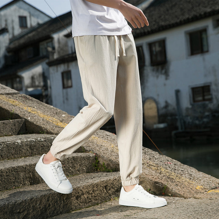 Herren nan tapered Leinen-Baumwoll-Jogger mit Kordelzug, elastischem Knöchelbündchen und schlanker Silhouette Echo Archiv