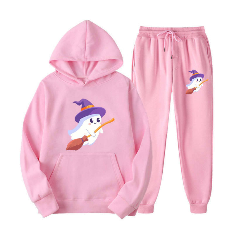 Unisex nan kuscheliger Kapuzenpullover und Jogginghose Set mit Halloween-Geistprint Echo Archiv