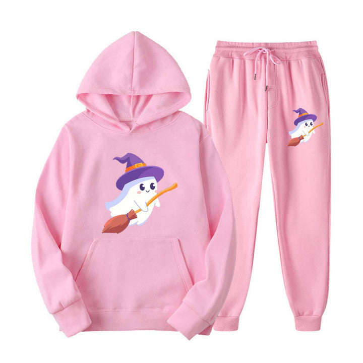 Unisex nan kuscheliger Kapuzenpullover und Jogginghose Set mit Halloween-Geistprint Echo Archiv