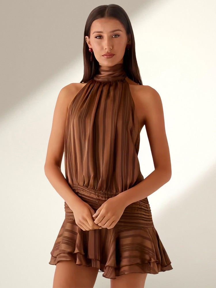 Damen Neckholder Minikleid mit Rüschensaum und gepolstertem Oberteil Echo Archiv