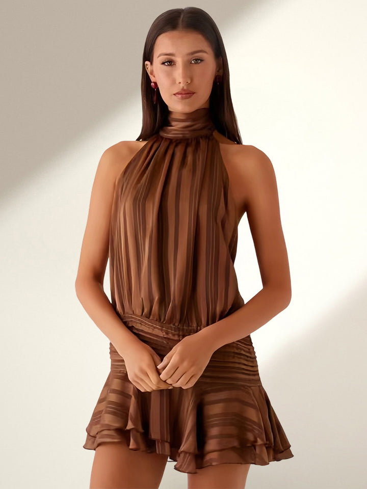 Damen Neckholder Minikleid mit Rüschensaum und gepolstertem Oberteil Echo Archiv