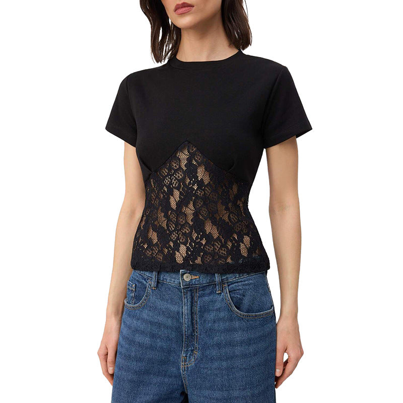 Damen Elegantes Oberteil aus Spitze und Jersey Echo Archiv