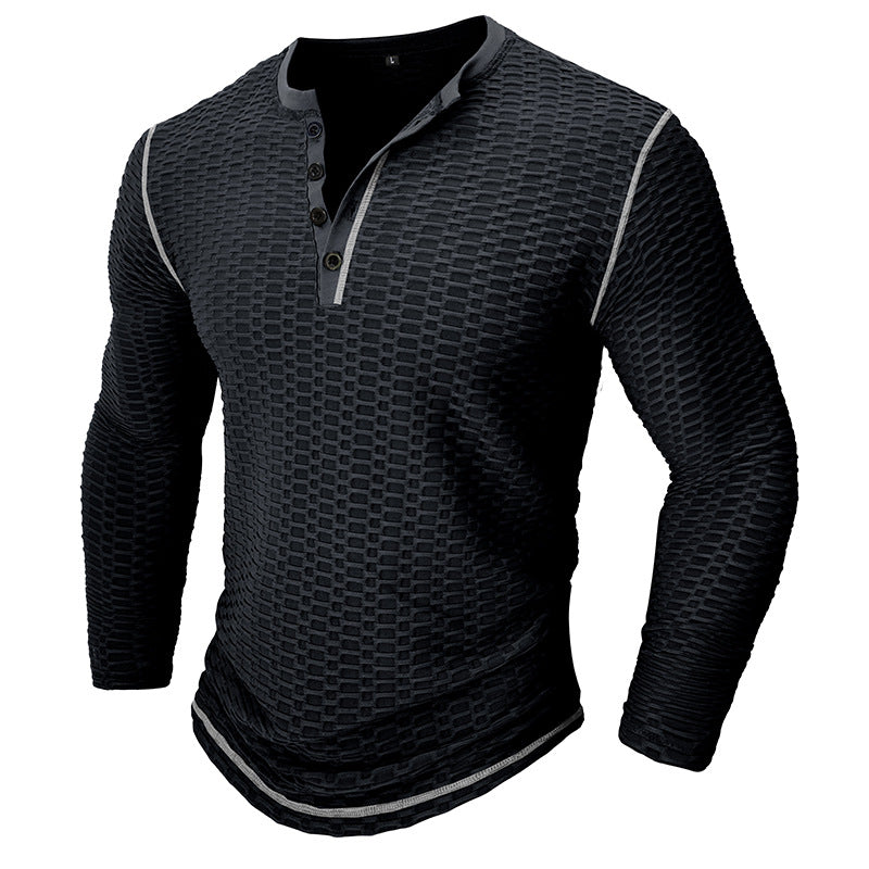 Herren Langarmshirt mit strukturiertem Design und modischem Henley-Ausschnitt Echoarchiv