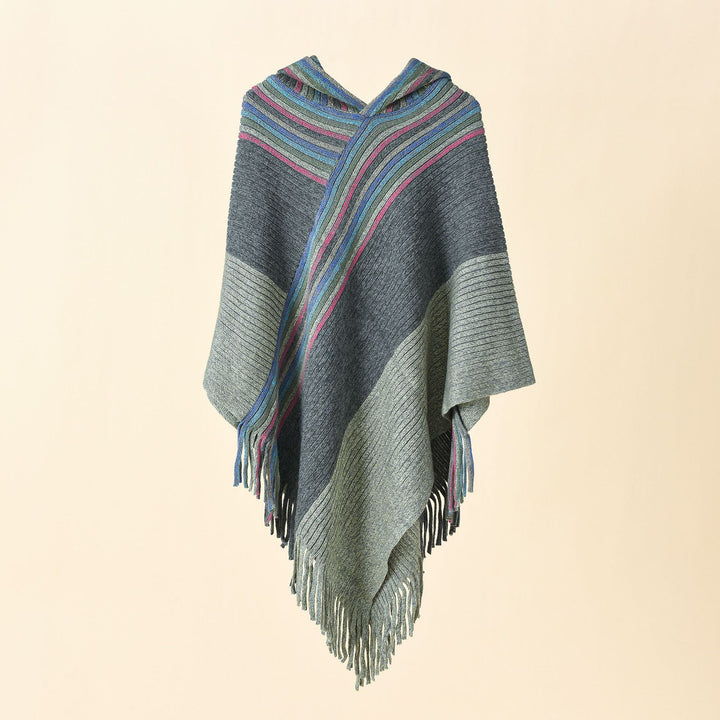 Damen Kapuzen-Poncho im Grobstrick mit Fransensaum Echo Archiv