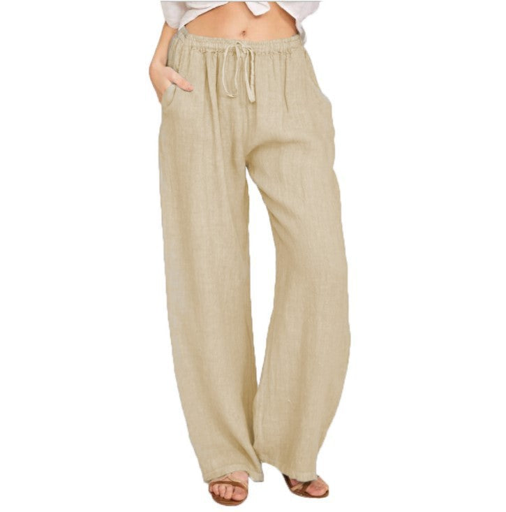 Damen luftige Palazzo-Hose mit Tunnelzugbund, elastischem Taillenabschluss und seitlichen Eingrifftaschen – Avélisse