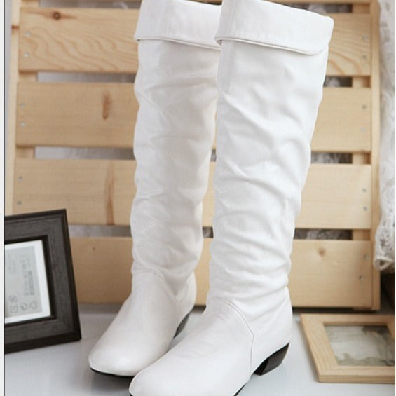 Damen kniehohe Slouch-Stiefel mit Umschlag und flachem Absatz – Lioré