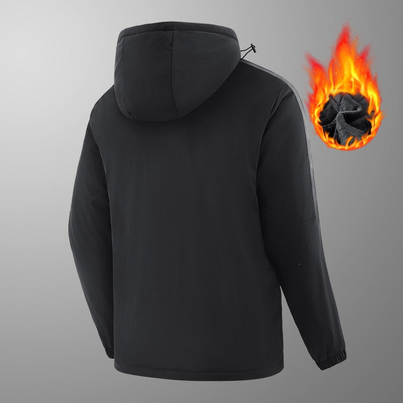 Herren Wattierte Kapuzen-Übergangsjacke mit gesteppter Teddy-Innenfütterung und markanten Ärmellängsstreifen Echoarchiv