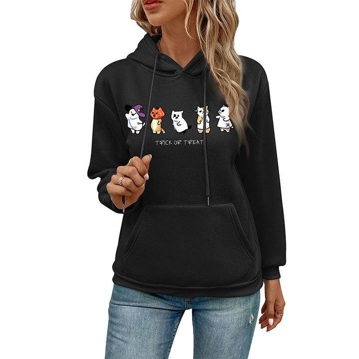 Damen Kapuzenpullover mit Cartoon-Katzen-Motiv, Kängurutasche und weichem Futter Echoarchiv