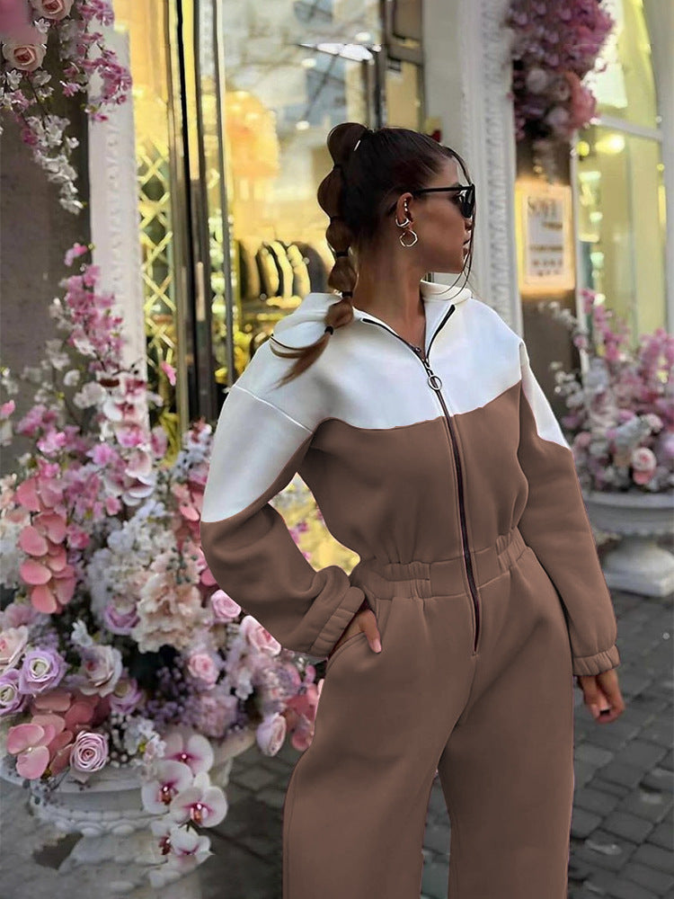 Damen nan zweiteiliges Crop-Zip-Hoodie und Highwaist Relaxhose mit weitem Bein Echo Archiv