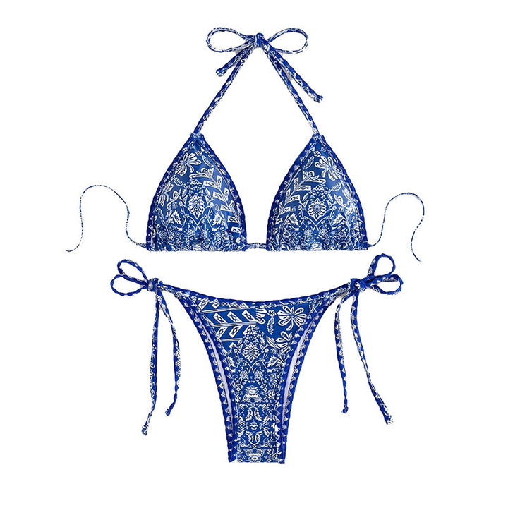 Damen Triangel-Bikini mit verspieltem floralem Muster und verstellbaren Bindebändern Echo Archiv