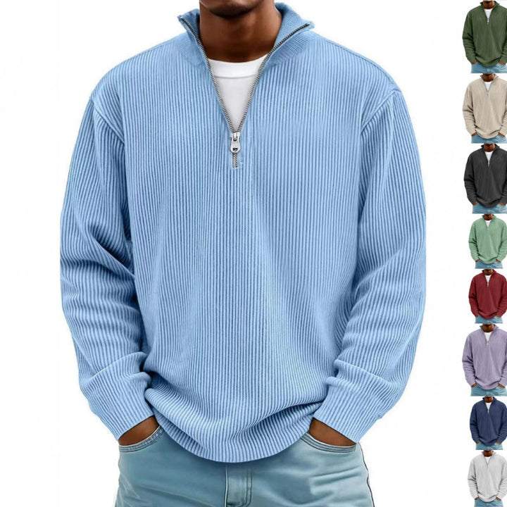 Herren gerippter Strickpullover mit Halbreißverschluss und Stehkragen Echo Archiv