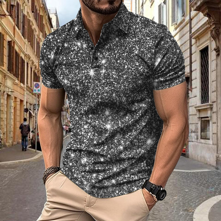 Herren Poloshirt mit glamourösem Sternen-Muster Echoarchiv