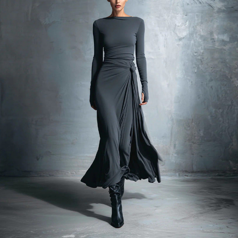 Damen elegantes Abendkleid mit langem Arm und Wickeldesign Echo Archiv