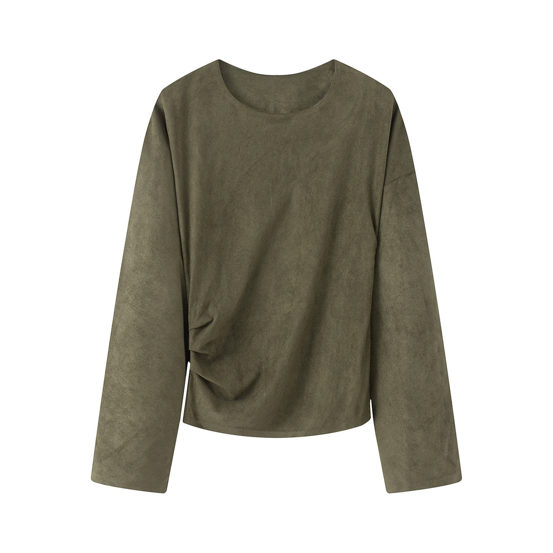 Damen nan Oversize-Langarmshirt mit seitlicher Drapierung und samtiger Wildlederoptik Echo Archiv