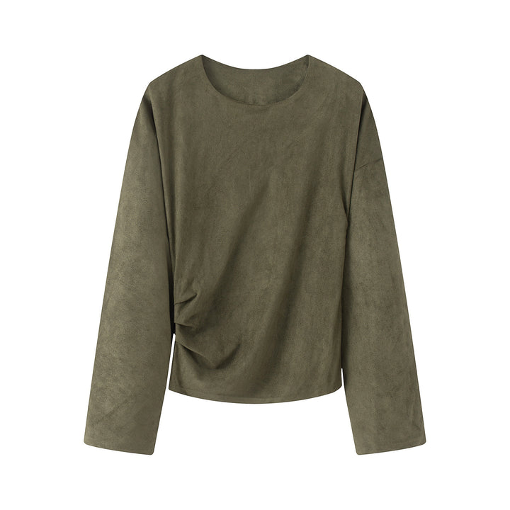 Damen nan Oversize-Langarmshirt mit seitlicher Drapierung und samtiger Wildlederoptik Echo Archiv