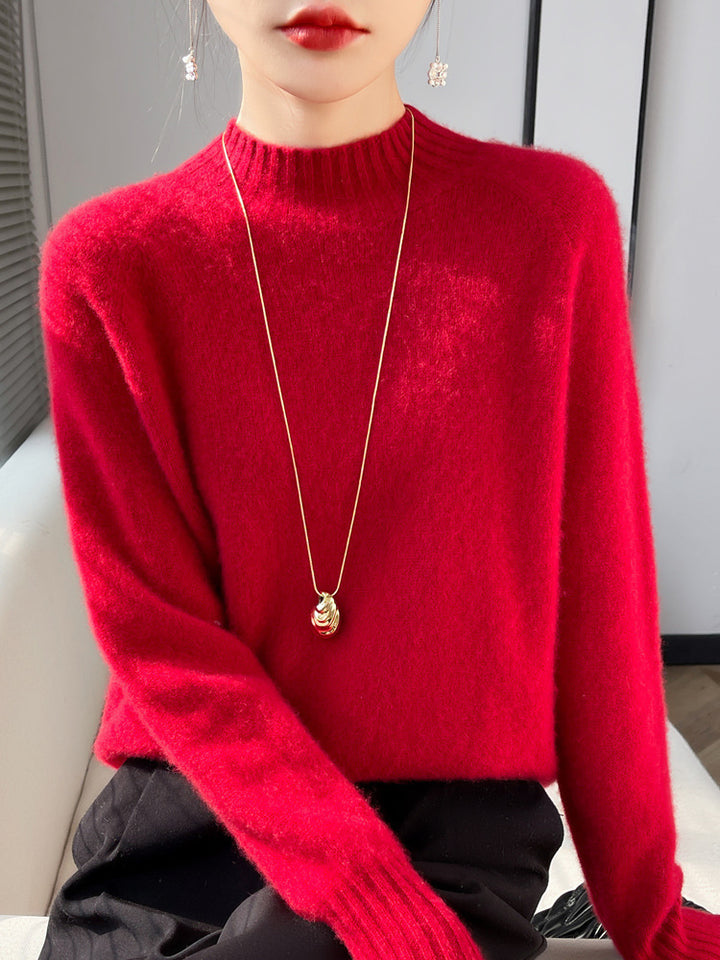 Damen Kurz-Mockneck-Pullover aus flauschigem Mohair-Mix mit kastiger Silhouette Echoarchiv