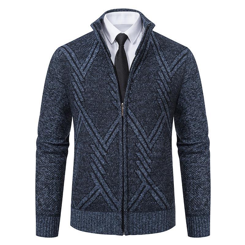 Herren elegante Strickjacke mit strukturiertem Zopfmuster und hochschließendem Kragen Echoarchiv
