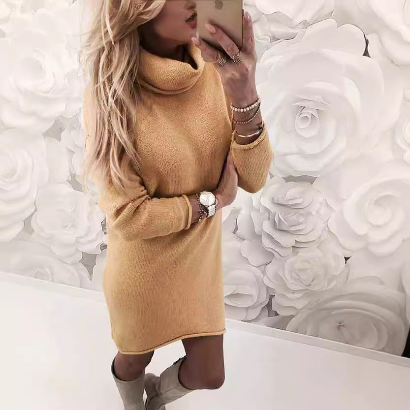 Damen Gemütliches Rollkragen Mini Kleid aus Feinstrick mit Geradem Schnitt – Élara
