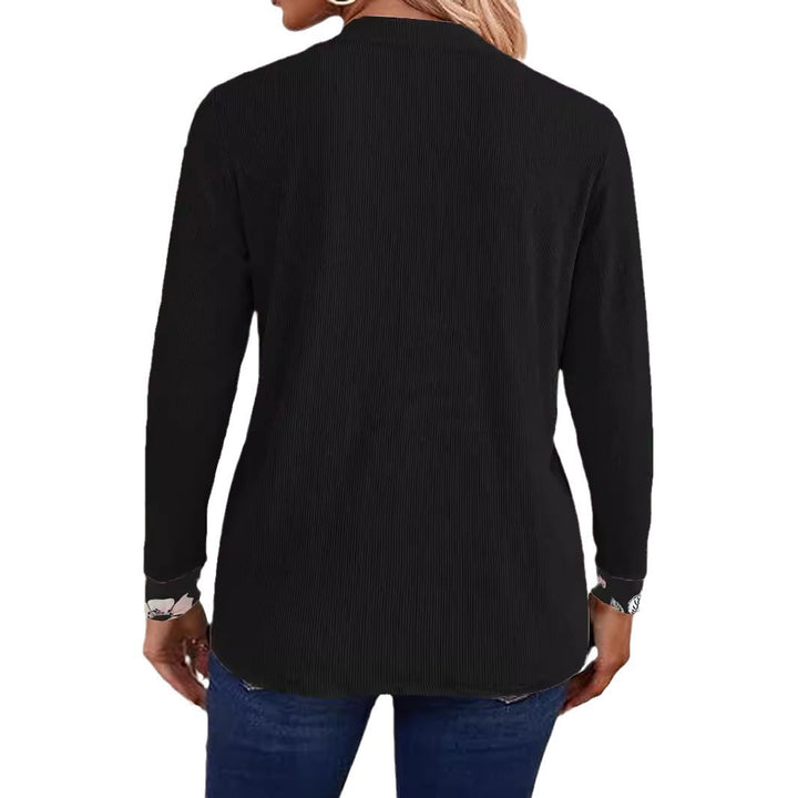 Damen Offener Longcardigan mit strukturierter Crinkle‑Optik und floralem Einsatztop – Veloura