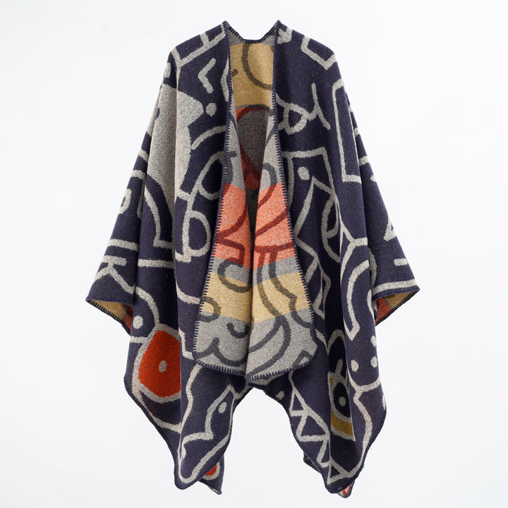Damen Reversibler Strickponcho im Kuschel‑Umhang mit grafischem Jacquard – Veloura