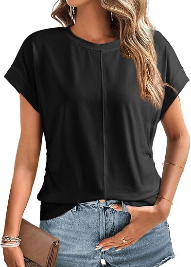 Damen Relaxed-Fit Kurzarmshirt mit dekorativer Mittelnähte und Umschlagärmeln Echo Archiv