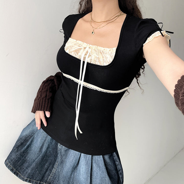 Damen Elegantes Spitzenoberteil mit raffinierten Schnürdetails Echo Archiv