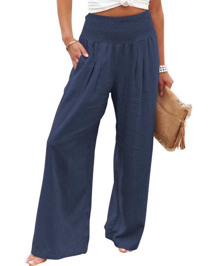 Damen Weite Leinenhose mit Elastischem Bund und Falten Echoarchiv