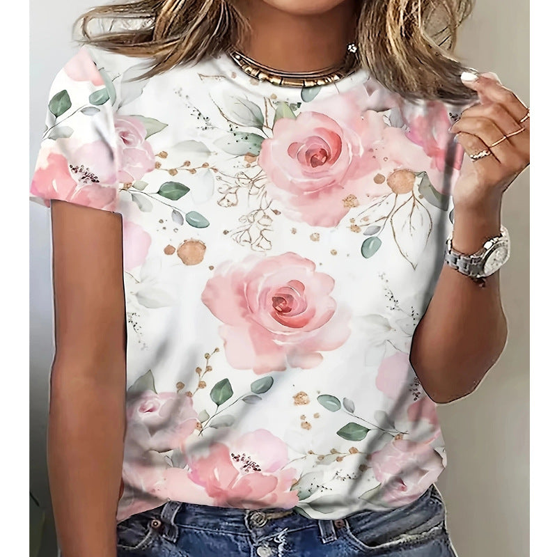 Damen T-Shirt mit floralem Design und Echoarchivrnem Schnitt Echoarchiv