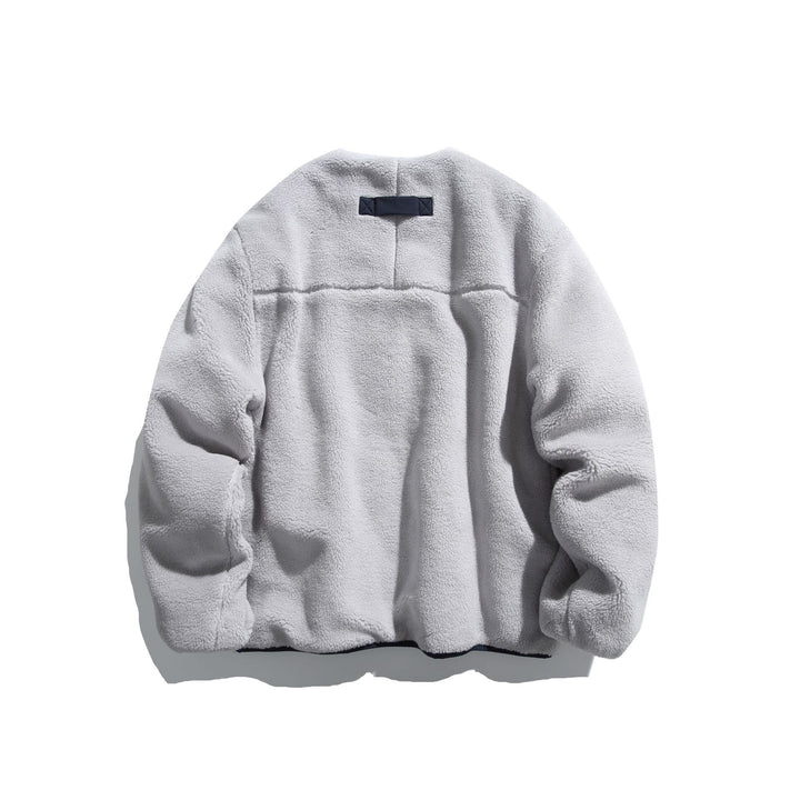 Unisex Kurz geschnittene Teddy‑Fleecejacke mit Nylon‑Brusttasche und durchgehendem Reißverschluss Echoarchiv
