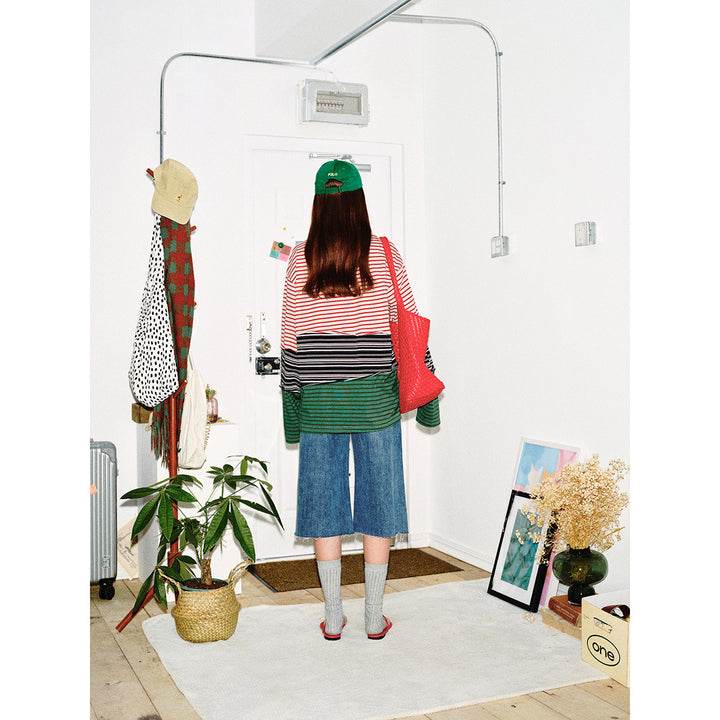 Unisex Lässiges Oversize Langarmshirt mit Blockstreifen aus Baumwollmix Echoarchiv