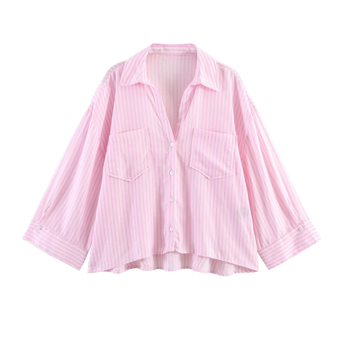 Damen Oversize-Hemdbluse mit großen Brusttaschen, überschnittener Schulter und High‑Low‑Saum Echo Archiv
