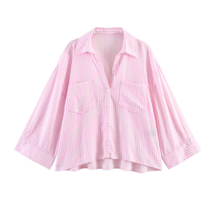Damen Oversize-Hemdbluse mit großen Brusttaschen, überschnittener Schulter und High‑Low‑Saum Echo Archiv