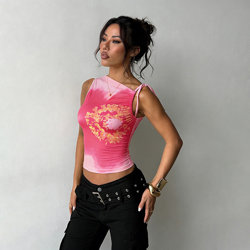 Damen Trägertop mit floralem Design und elastischen Rüschen Echo Archiv