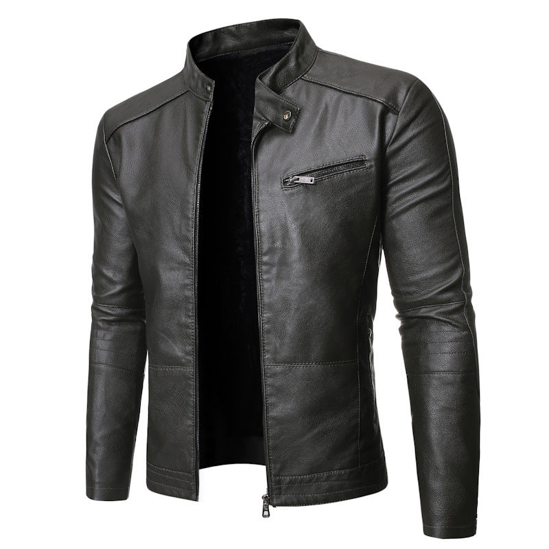 Herren modische Bikerjacke aus hochwertigem Leder mit asymmetrischem Reißverschluss und praktischen Taschen Echoarchiv