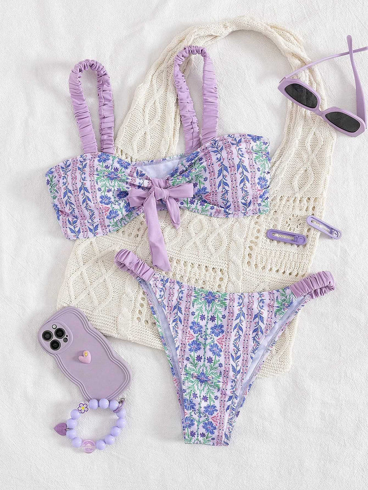 Damen Bandeau-Bikini mit floralem Design und verspielten Rüschen Echo Archiv