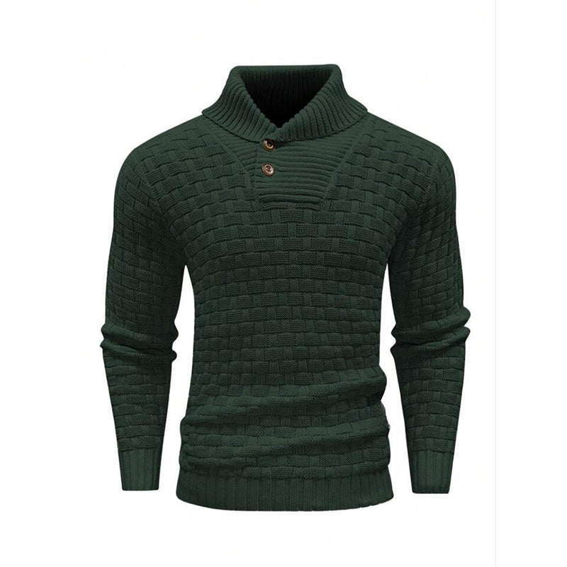 Herren nan strukturierter Strickpullover mit hochschließendem Stehkragen und Zierknopfleiste Echo Archiv