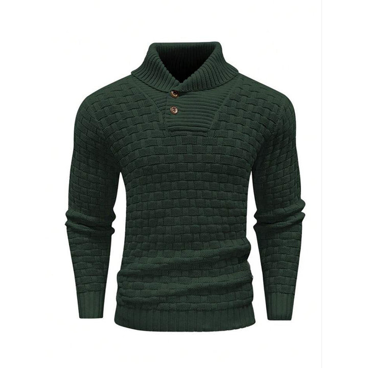 Herren nan strukturierter Strickpullover mit hochschließendem Stehkragen und Zierknopfleiste Echo Archiv